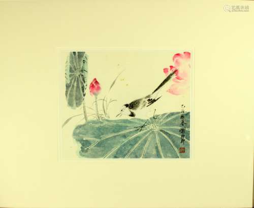 Chinese Ink&Color Flowers Painting,Signed