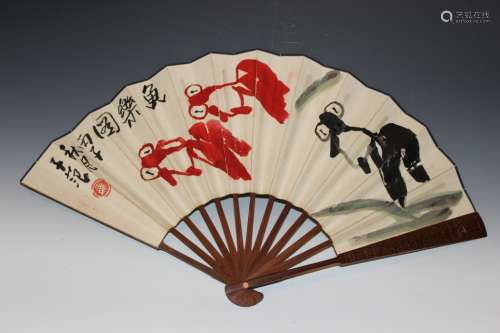 Chinese Ink Color Fish painting Fan