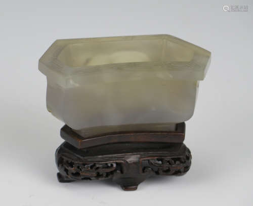 Chinese Agate Tray with Old Wood Stand