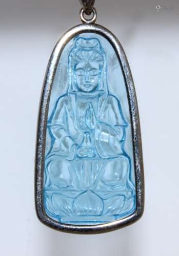 A blue Topaz GuanYin Pendant