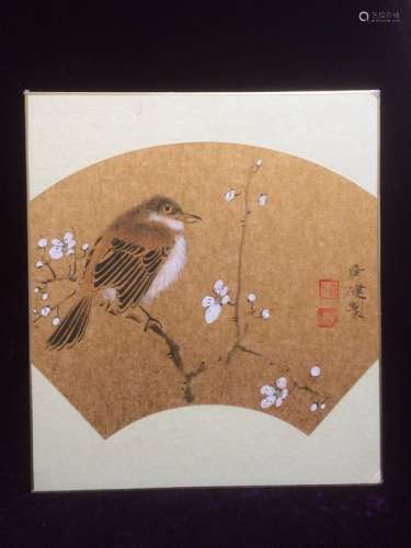 Chinese Ink&Color Flower&Birds Fan Painting