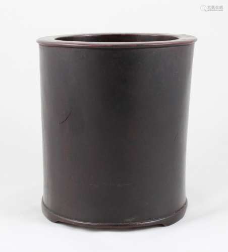 A Chinese Carved Rosewood Brush Pot