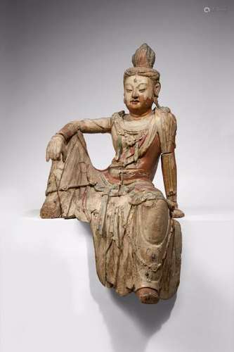 Importante statue de Guanyin en bois polychrome à traces de laque or Chine, dynastie Song (960-1279)