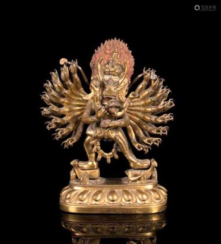 Statuette de Yamantaka Vajrabhairava Tibet - XIXe siècle