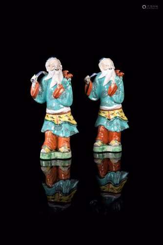 Paire de statuettes d’immortels Chine - Epoque Jiaqing (1796 - 1820)