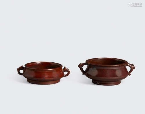 Qing dynasty, 18th/19th century Two iron-rust glazed incense burners