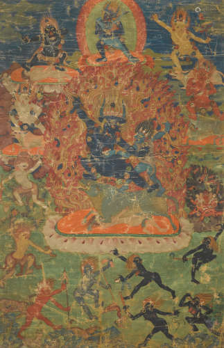 Tibet, 19th Century A thangka of Yama Dharmaraja