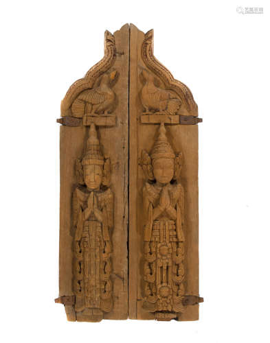 Myanmar, Ava style, 18th/19th century A pair of wood doors with devatas