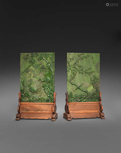A FINE PAIR OF SPINACH JADE TABLE SCREENS