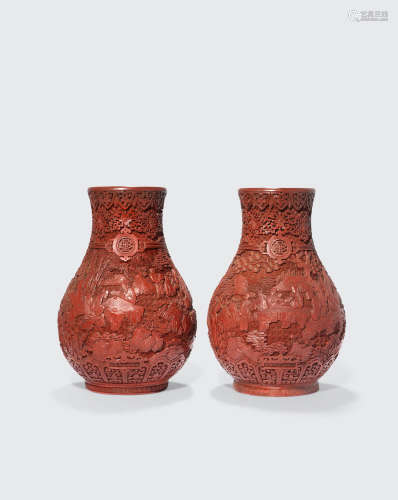 Republic period A pair of cinnabar lacquer vases