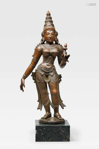 South India, 16th/17th century A COPPER ALLOY FIGURE OF BHUDEVI