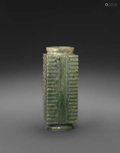 Late Qing/Republic period A MOTTLED SPINACH JADE CONG
