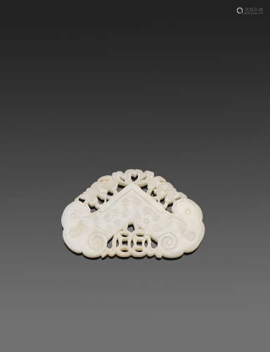 A WHITE JADE RETICULATED PLAQUE