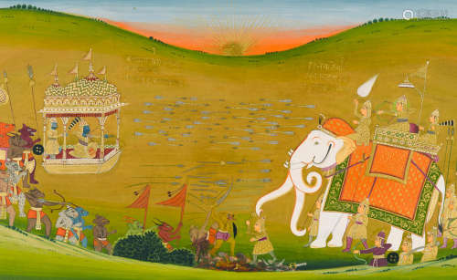 Jaipur, late 18th century The battle between Bali and Indra