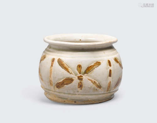 Ly-Tran dynasties, 12th-14th century A cream glazed short jar with brown inlay decoration