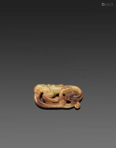 Qing dynasty A YELLOW AND BROWN JADE 'CHILONG' PENDANT