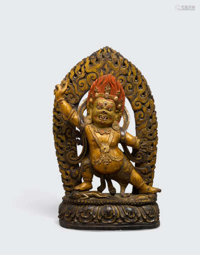 Qing dynasty, 17th century A polychrome gilt lacquered wood figure of Vajrapani