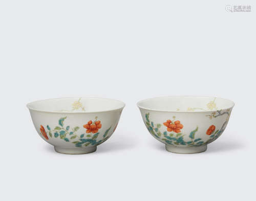 Republic period A pair of famille rose enameled porcelain bowls