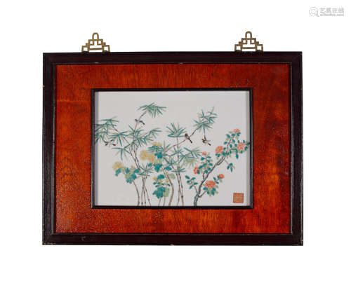 Qianlong marks A set of four hanging polychrome enameled porcelain plaques