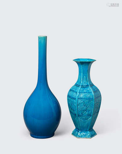 Late Qing/Republic period Two turquoise glazed vases