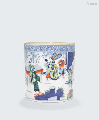 19th century A wucai enameled porcelain brush pot, bitong