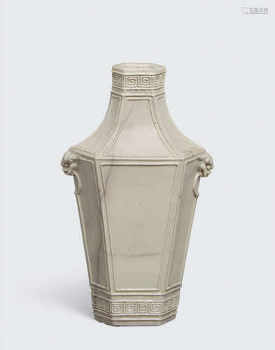 18th century A soft paste porcelain hexagonal baluster vase