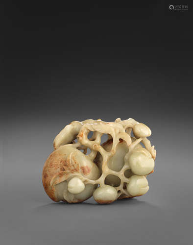 19th century A carved nephrite jade nine-peach group