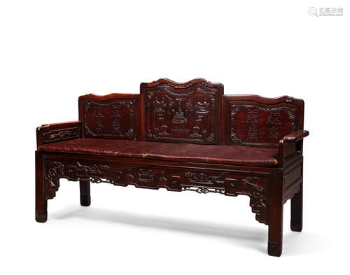 Republic period A carved hardwood settee bench and a pair of chairs