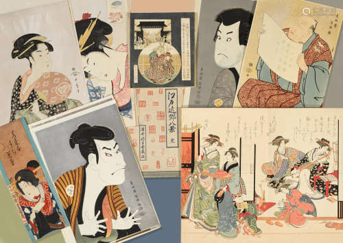 A large group of woodblock print reproductions