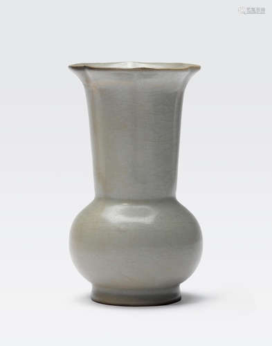 A celadon crackle-glazed foliate rimmed vase