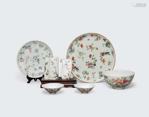 An assembled group of seven fencai enameled porcelains