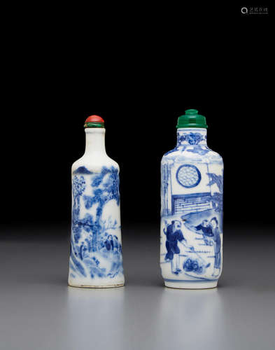 19th century Two blue and white porcelain snuff bottles