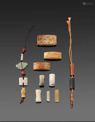 A group of jade, hardstone and other sword fitting and beads