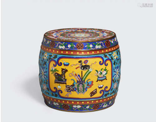 A cloisonné enameled drum-shaped stand