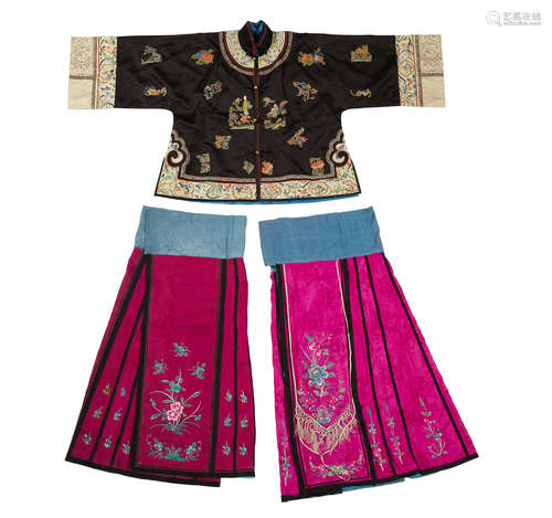 Late Qing/Republic period A GROUP OF THREE EMBROIDERED SILK GARMENTS