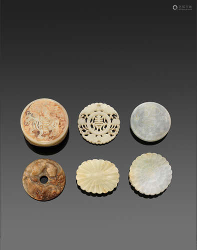 Qing dynasty and later A group of six carved jade decorations