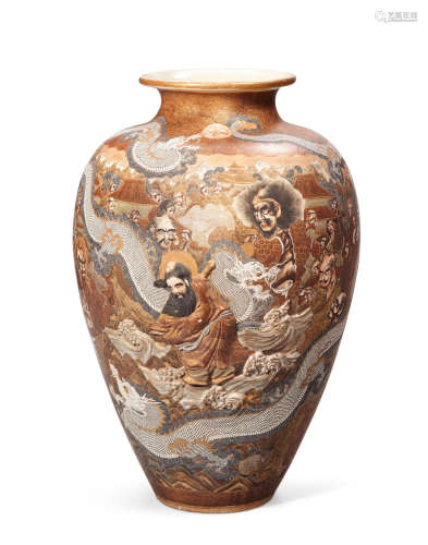 Meiji era A large Satsuma earthenware vase