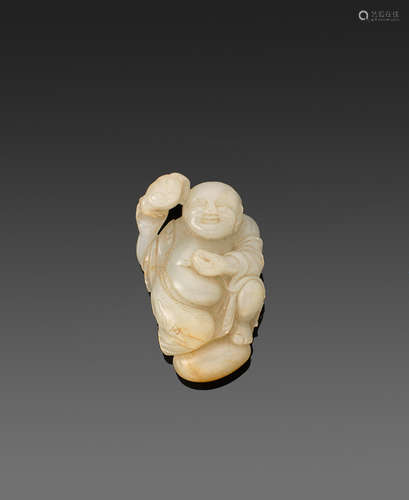 Qing dynasty a carved jade figure of Liu Hai