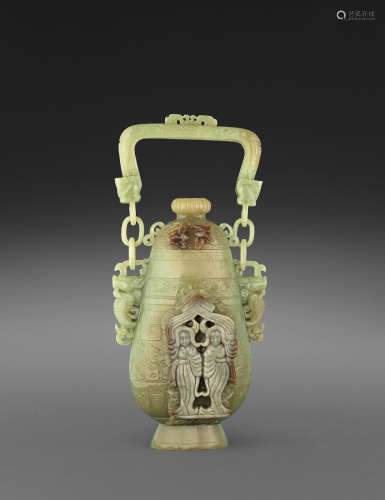 A carved jade hanging vase