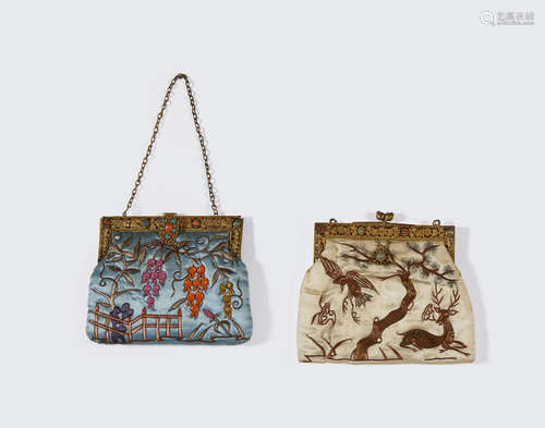 Republic period Two embroidered silk purses with colored stone inlay on the gilt metal frames