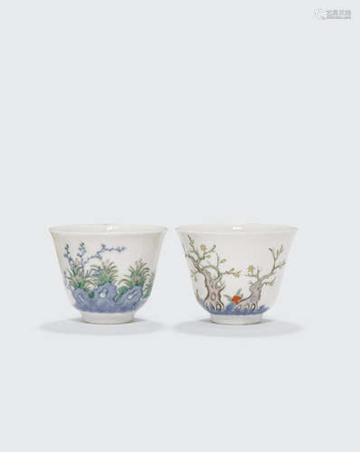 Kangxi marks, late Qing/Republic period Two wucai-decorated month cups