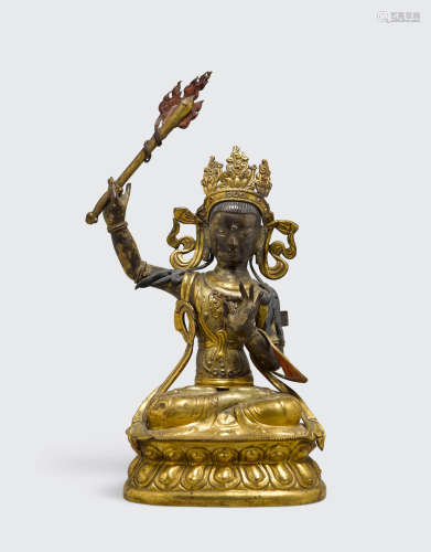 Dolonnor, 18th/19th century A gilt copper alloy repoussé figure of Manjushri