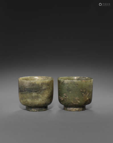 A pair of spinach jade cups