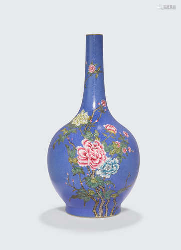 Yongzheng mark A sgraffito blue ground vase with famille rose enamel decoration