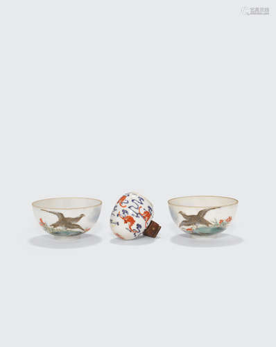 A group of three small polychrome enameled containers