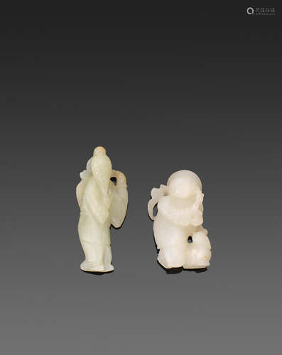 TWO JADE FIGURAL CARVINGS