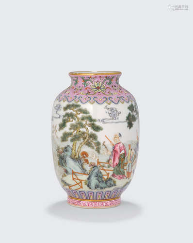 Haoran Tang mark A miniature famille rose enameled porcelain, vase