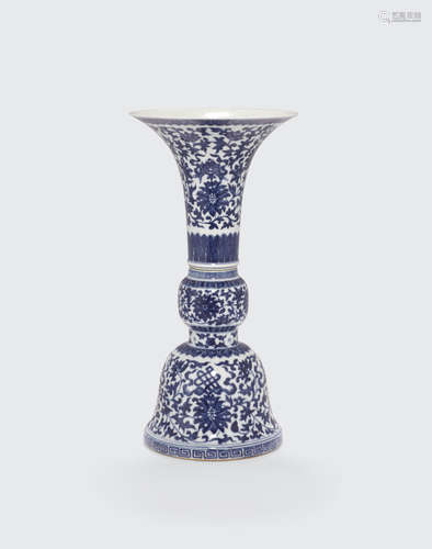 Qianlong mark A blue and white two-section gu-form vase