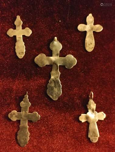 Antique Russian lot of five(5) Silver Crosses