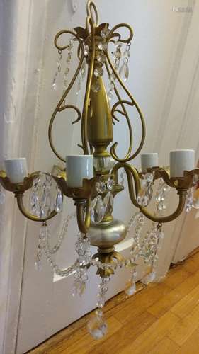 Vintage Crystal 5 light Brass Chandelier